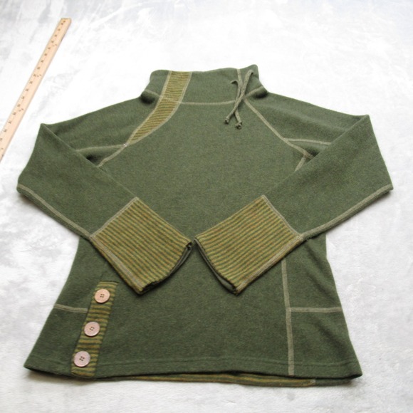 Prana Sweaters - Prana Lucia Sweater Womens Small Green Button Mock Neck Pullover Wool Blend Soft